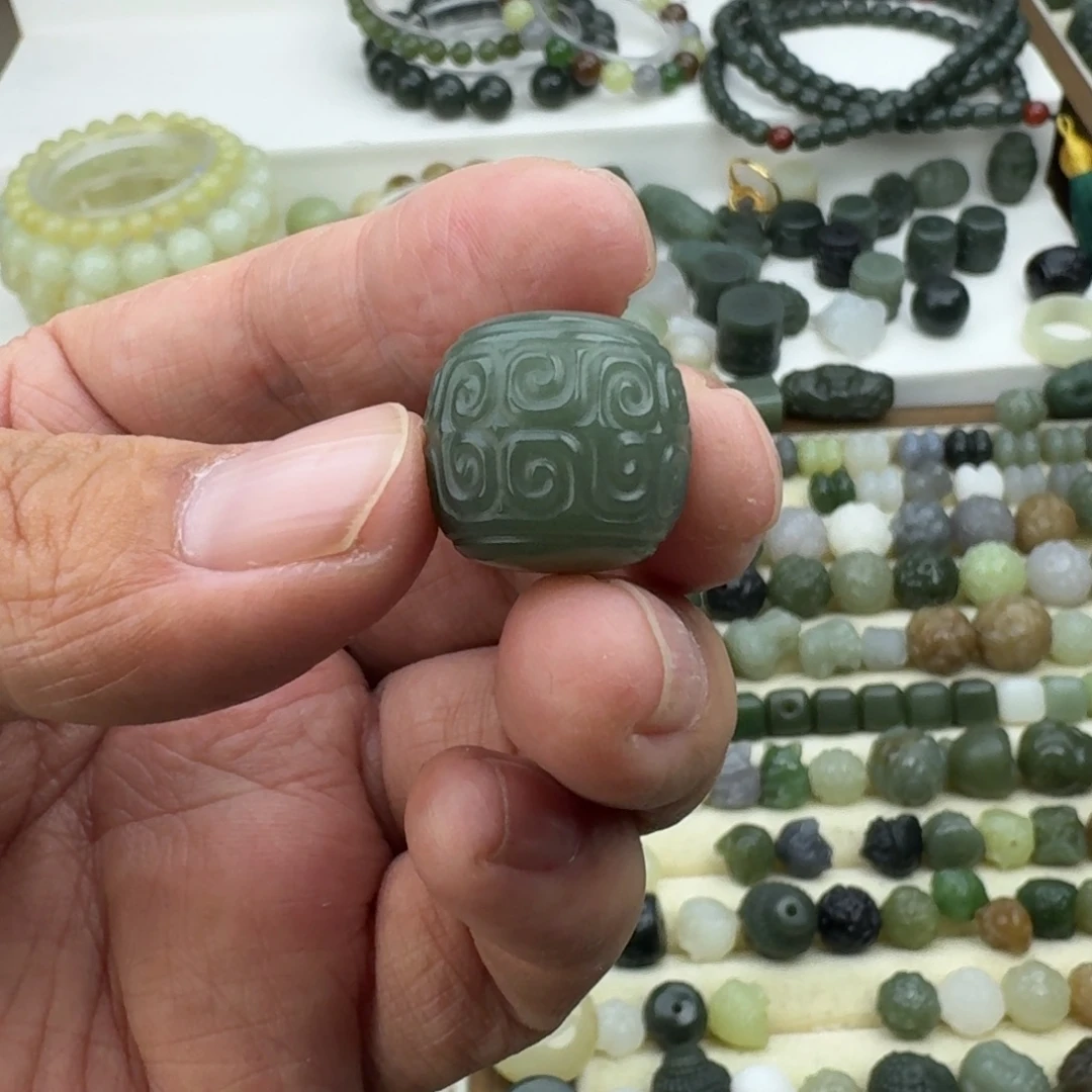 ****号和田玉未镶嵌珠宝半成品和田玉且末蓝回纹老型17×18㎜