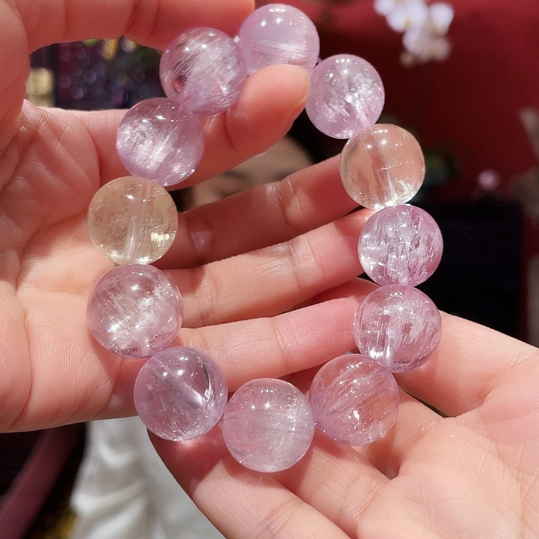 紫锂辉圆珠大手串锂辉石未镶嵌