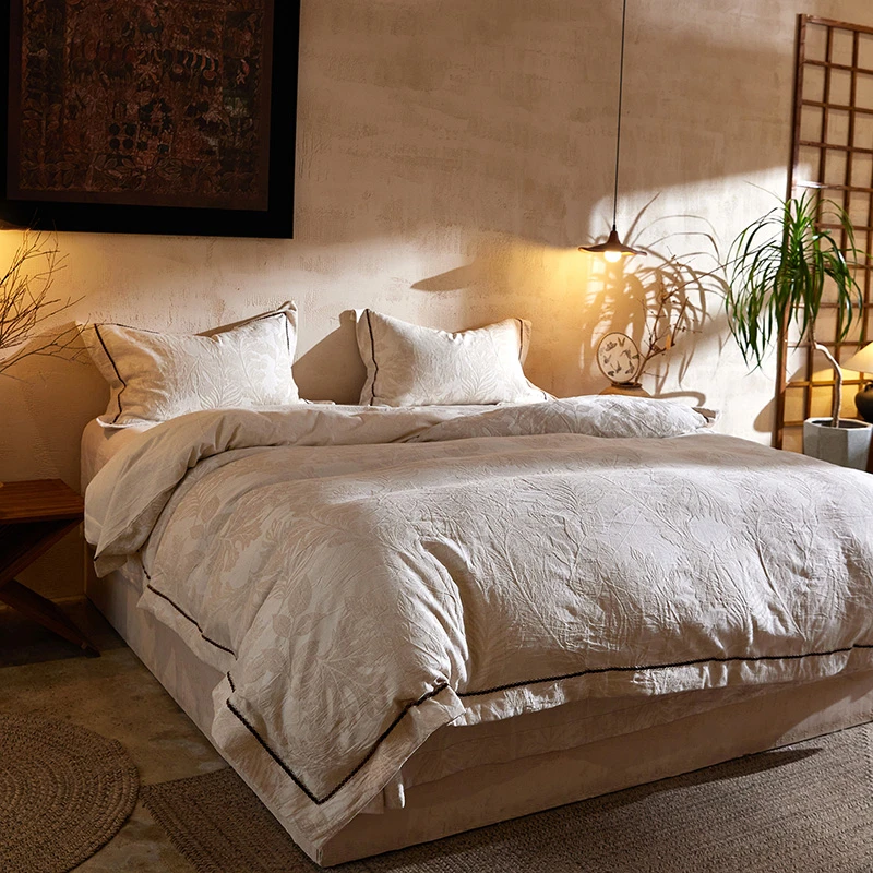 【贝尼古—棉麻四件套】赤贫风   宽边款  提花麻棉四件套