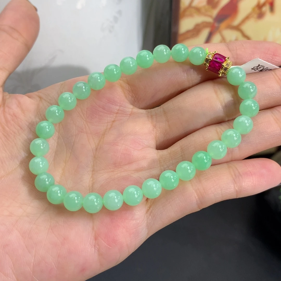 翡翠未镶嵌手串卡6胶润甜甜果绿手串