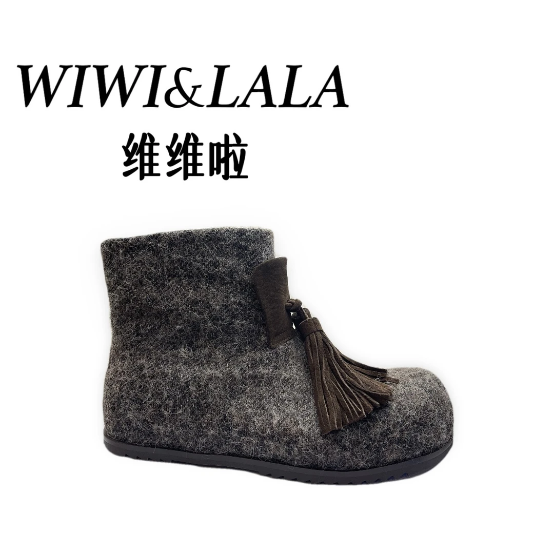 【维维啦】AW冬款羊毛牛京流苏大头短靴博肯靴绒里1025-11