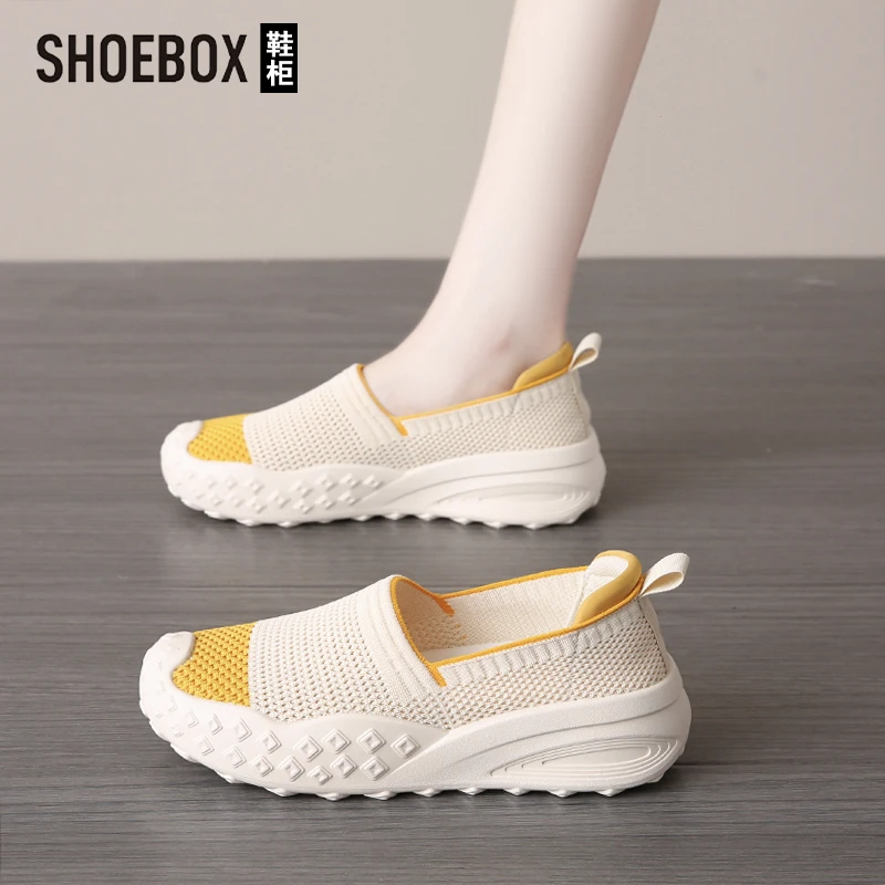 达芙妮集团旗下2025秋新款渔夫鞋女鞋子透气飞织网面一脚蹬休闲鞋