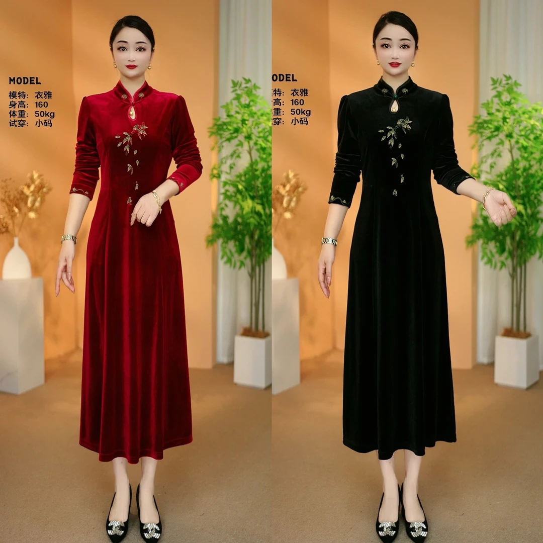 【衣雅严选】8084-2724#衣雅定制款高定重磅植绒刺绣显瘦连衣裙