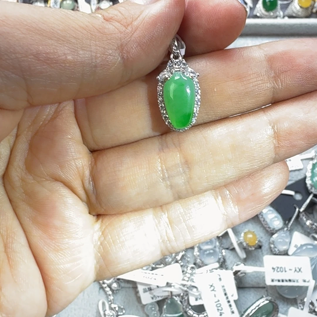 翡翠银S925镶嵌戒指天然缅甸翡翠a货