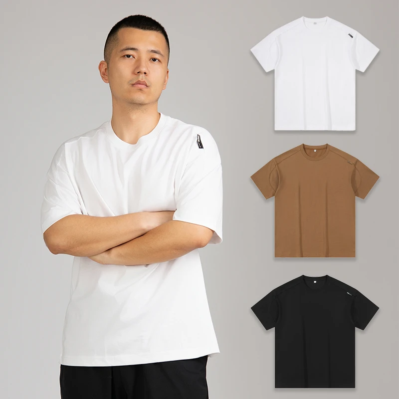 【230g拼接纯棉短袖】圆领宽松拼接纯色简约夏季休闲T恤