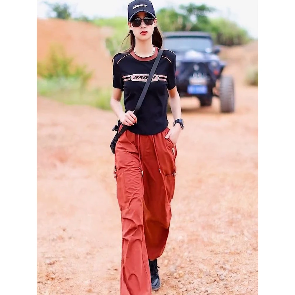 时尚休闲宽松束脚裤套装夏季短款修身圆领字母印花T恤两件套女装