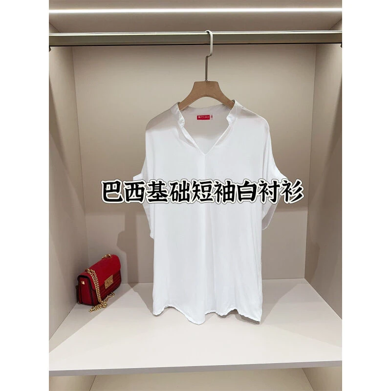 巴西单 宽松人棉短袖衬衫女
