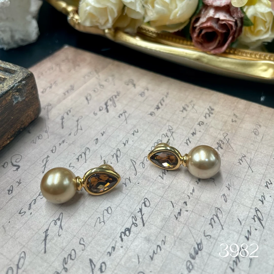 镀K金 水滴珠珠耳饰~3982时尚百搭气质轻奢素款耳环