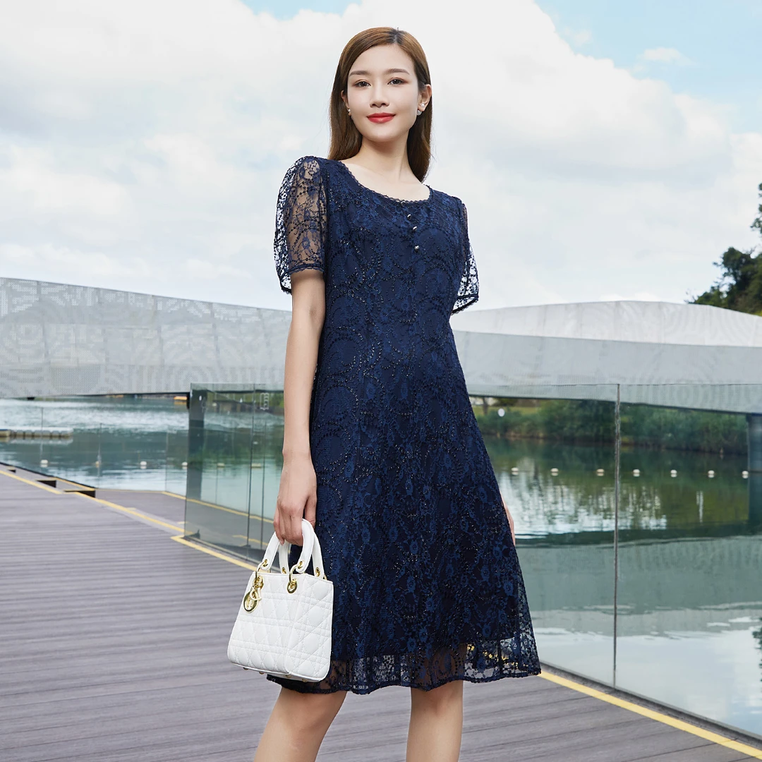 【安雅专属】歌蒂诗夏季专柜新款网纱刺绣重工连衣裙女 1D24L1073