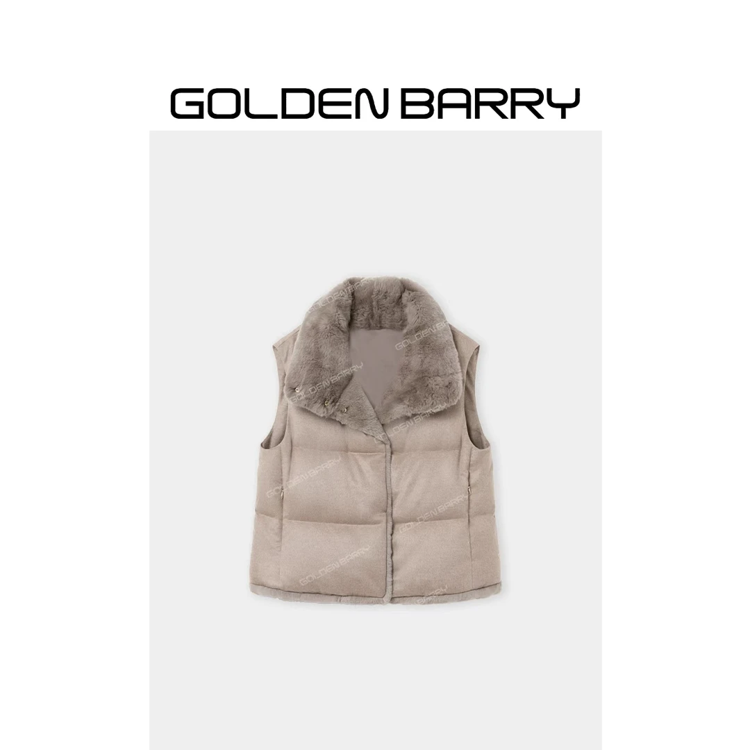 GOLDENBARRY|135046“雅绒坎”时尚绒感拼接毛领鹅绒马甲