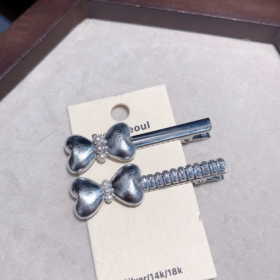 E192银色蝴蝶结一对AB版边夹