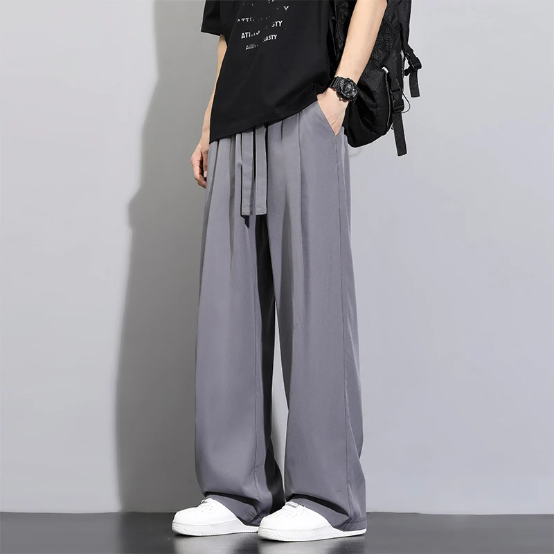 男士垂感西裤薄款宽松直筒阔腿冰丝休闲裤夏季高级感新款拖地长裤