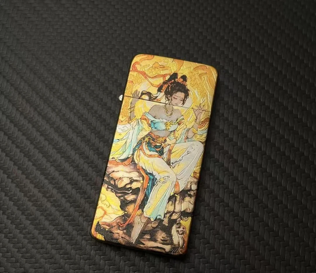 EIFFEL/埃菲尔E03珐琅敦煌飞天神女超薄卡片创意煤油防风打火机