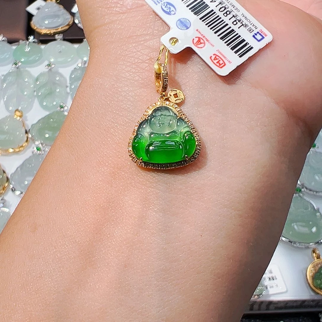 吊坠(不含链)18K金镶嵌翡翠佛公