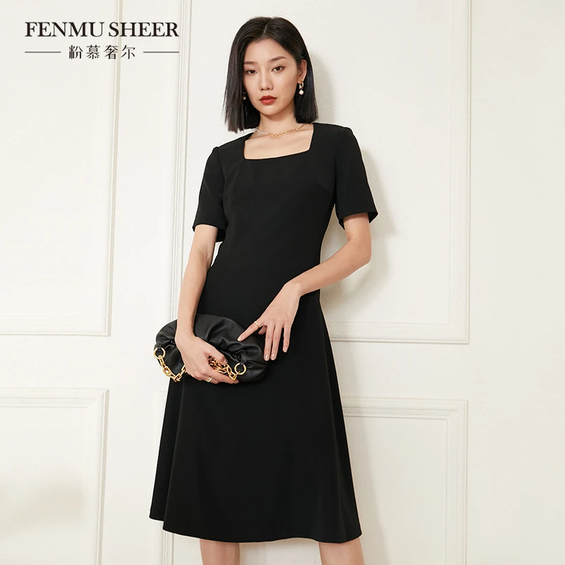 【婷婷专属】粉慕奢尔『罗马女神』法式方领气质极简法式连衣裙-D1371