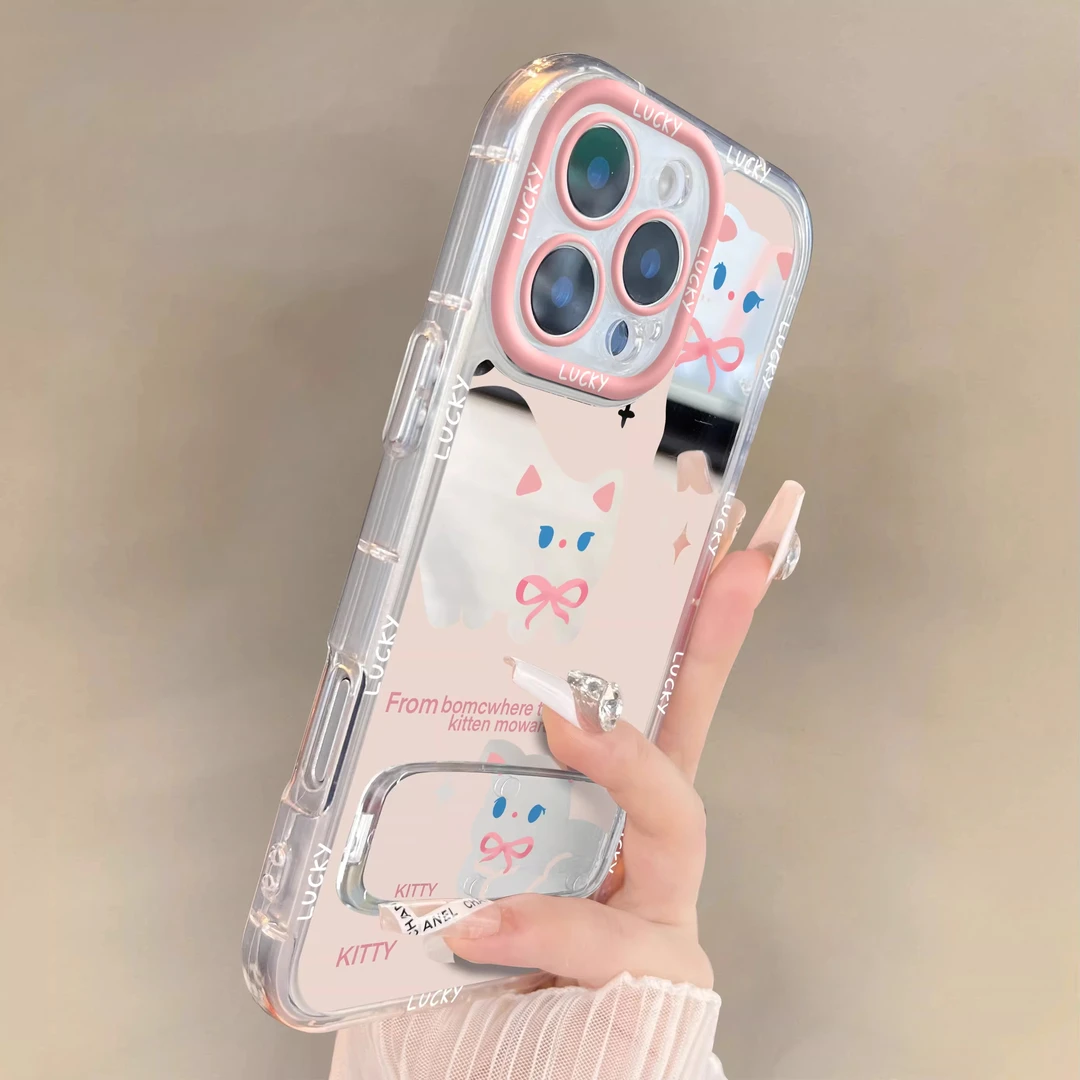 三只白猫适用苹果16promax手机壳奶油镜面iphone15全包14防摔13