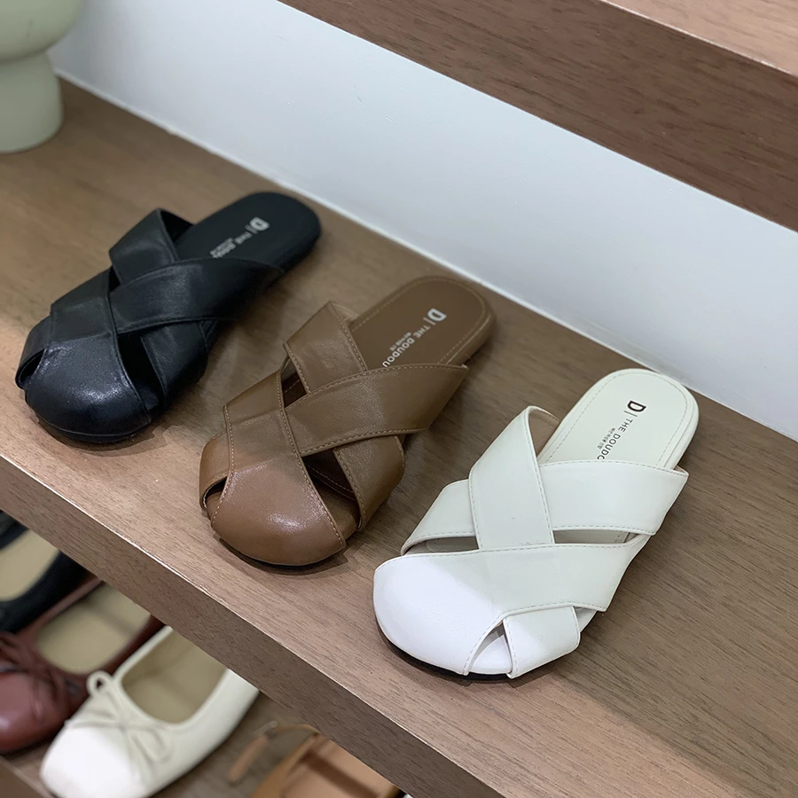 小众复古编织包头半拖鞋女鞋子外穿2025夏季一脚蹬黑色穆勒鞋凉拖