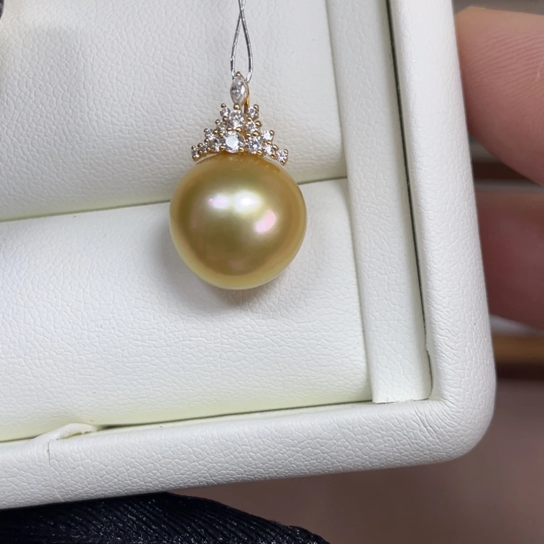 吊坠(不含链)海水珍珠18K金镶嵌12.8mm