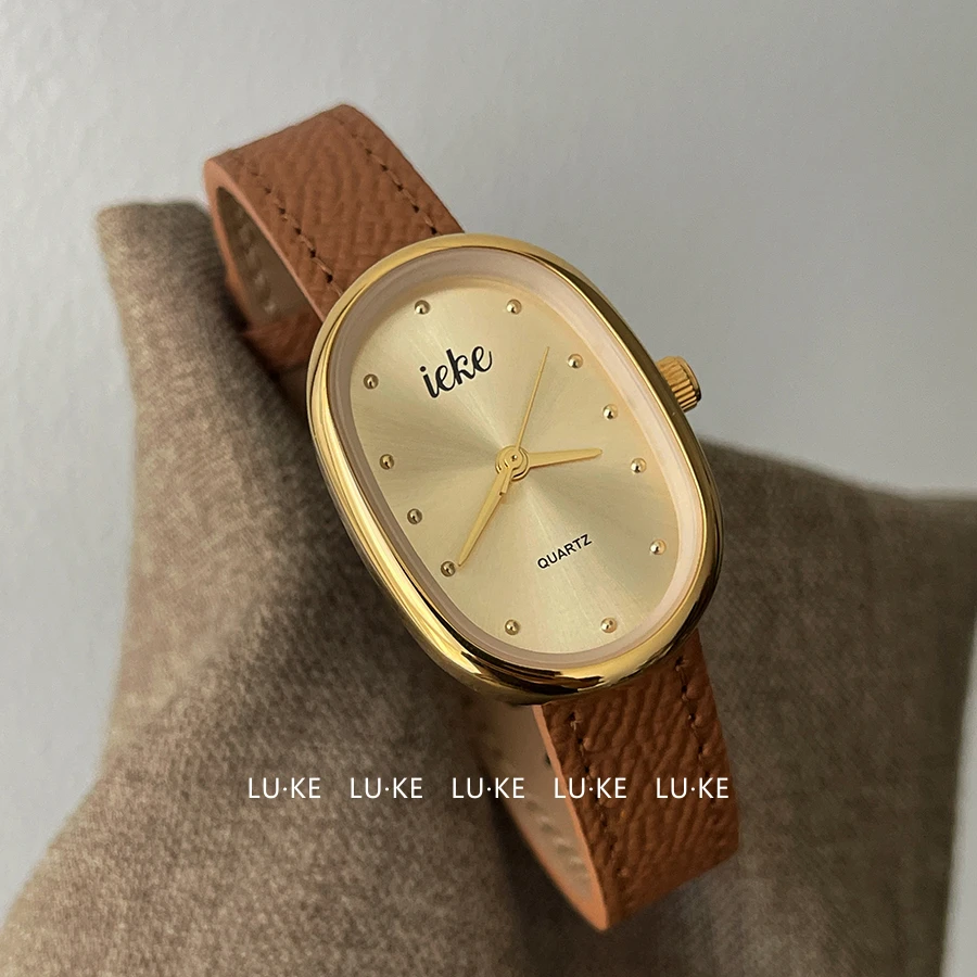 LUKE路可 南瓜色椭圆高级小众女款休闲女士复古石英皮带手表女105