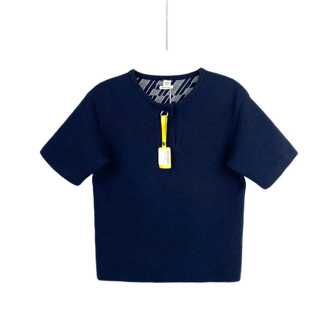 95新 Hermes/爱马仕   bb1824 山羊绒 23ss内里图案针织短袖 36码