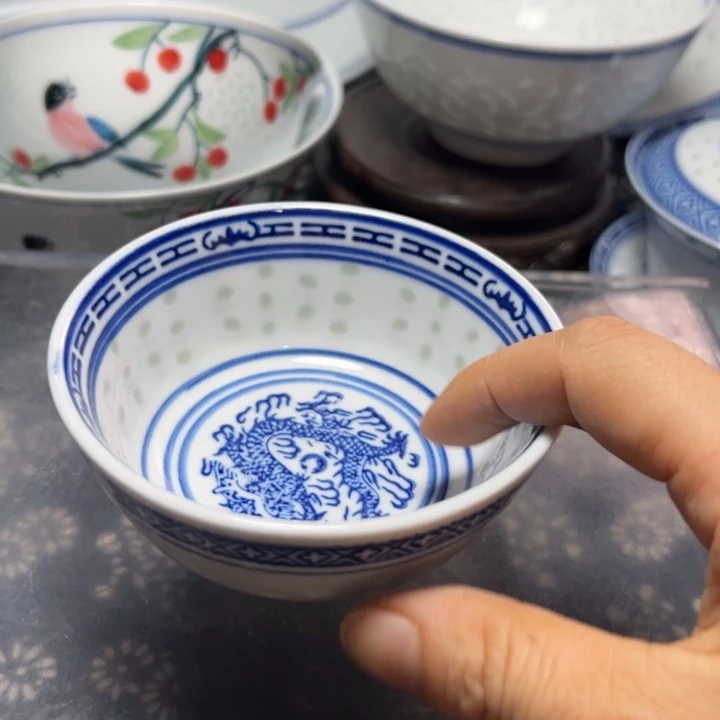 青花玲珑4寸，小茶碗，小茶碗