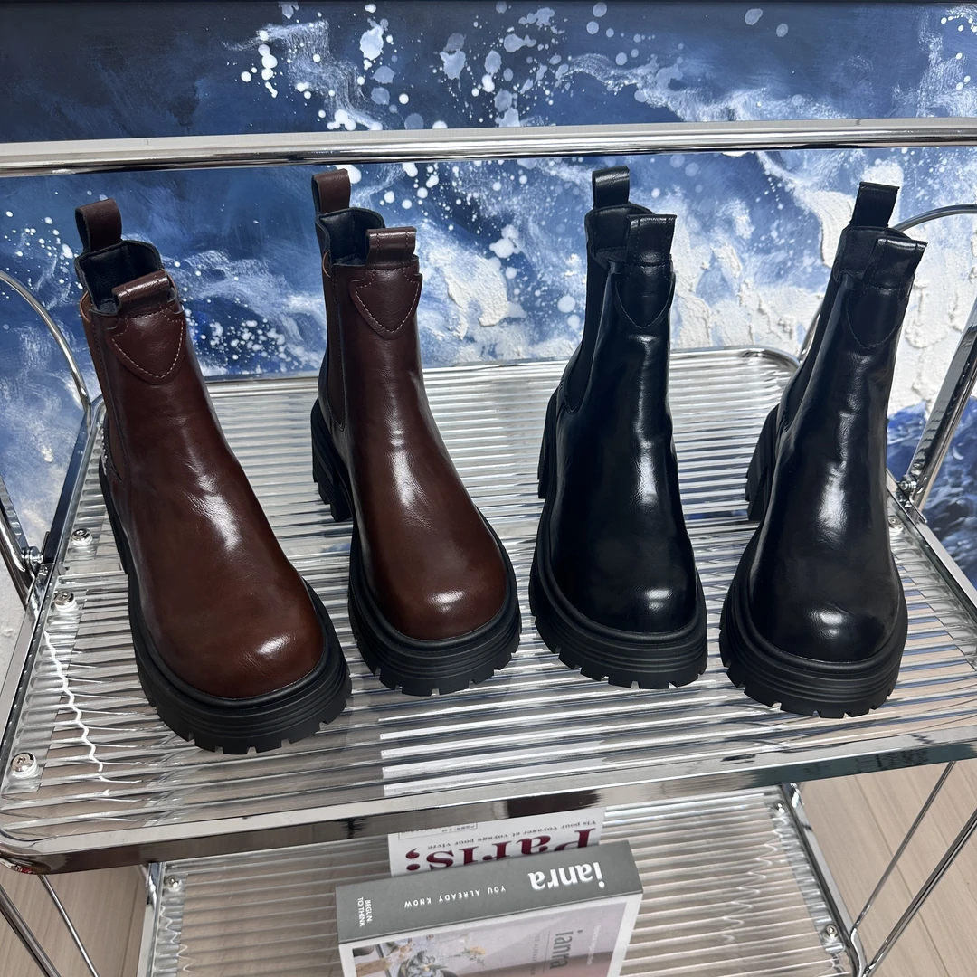 【TQ】厚底显高短靴防滑马丁靴2024小个子粗跟切尔西靴秋冬新款潮