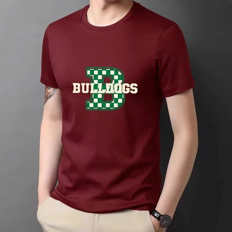 冰丝短袖t恤男夏季修身薄款透气冰感美式安哥拉红印花体恤上衣潮