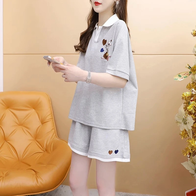 大码女装休闲运动套装女夏季学生时尚宽松显瘦胖mm短袖短裤两件套