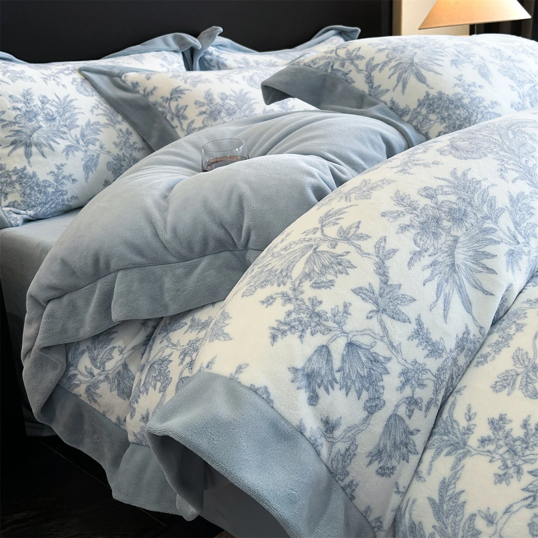 2025新款加厚牛奶绒法式数码印花宽边四件套