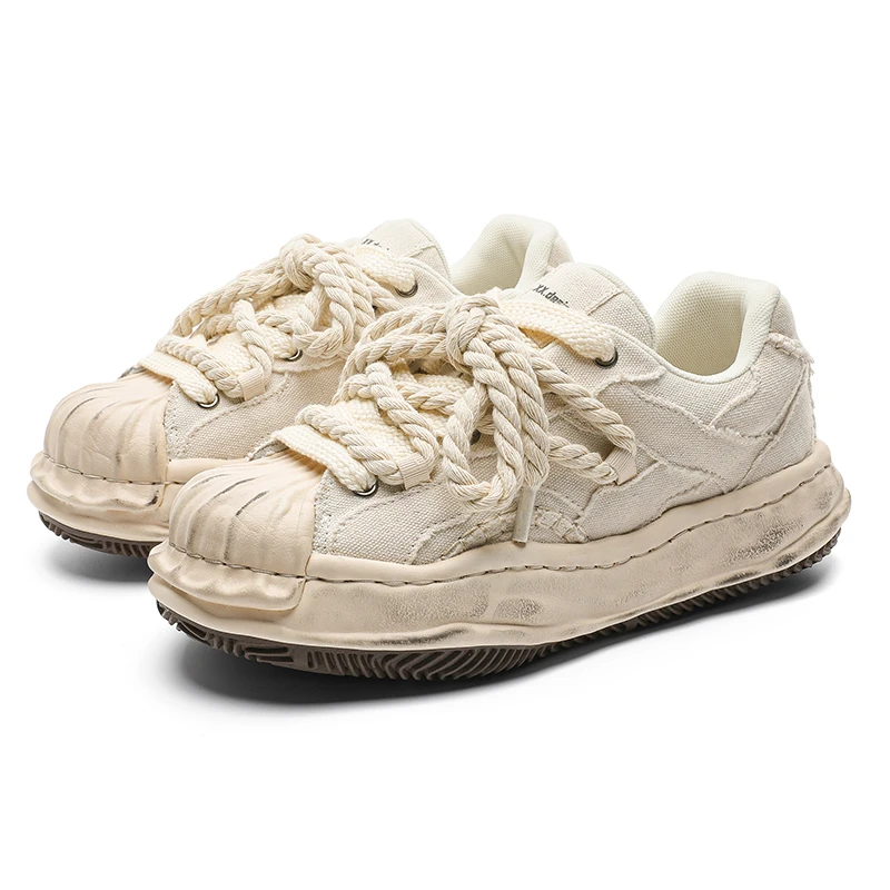 贝壳头溶解鞋复古小众设计休闲板鞋女情侣款厚底增高低帮帆布鞋女