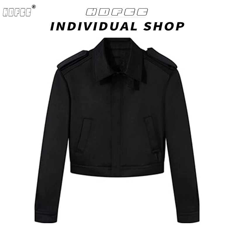 法式重工黑色阔肩外套秋季季时髦洋气复古短款休闲机车夹克上衣女