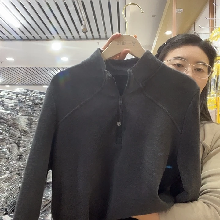 灰色半拉链90-140斤加绒