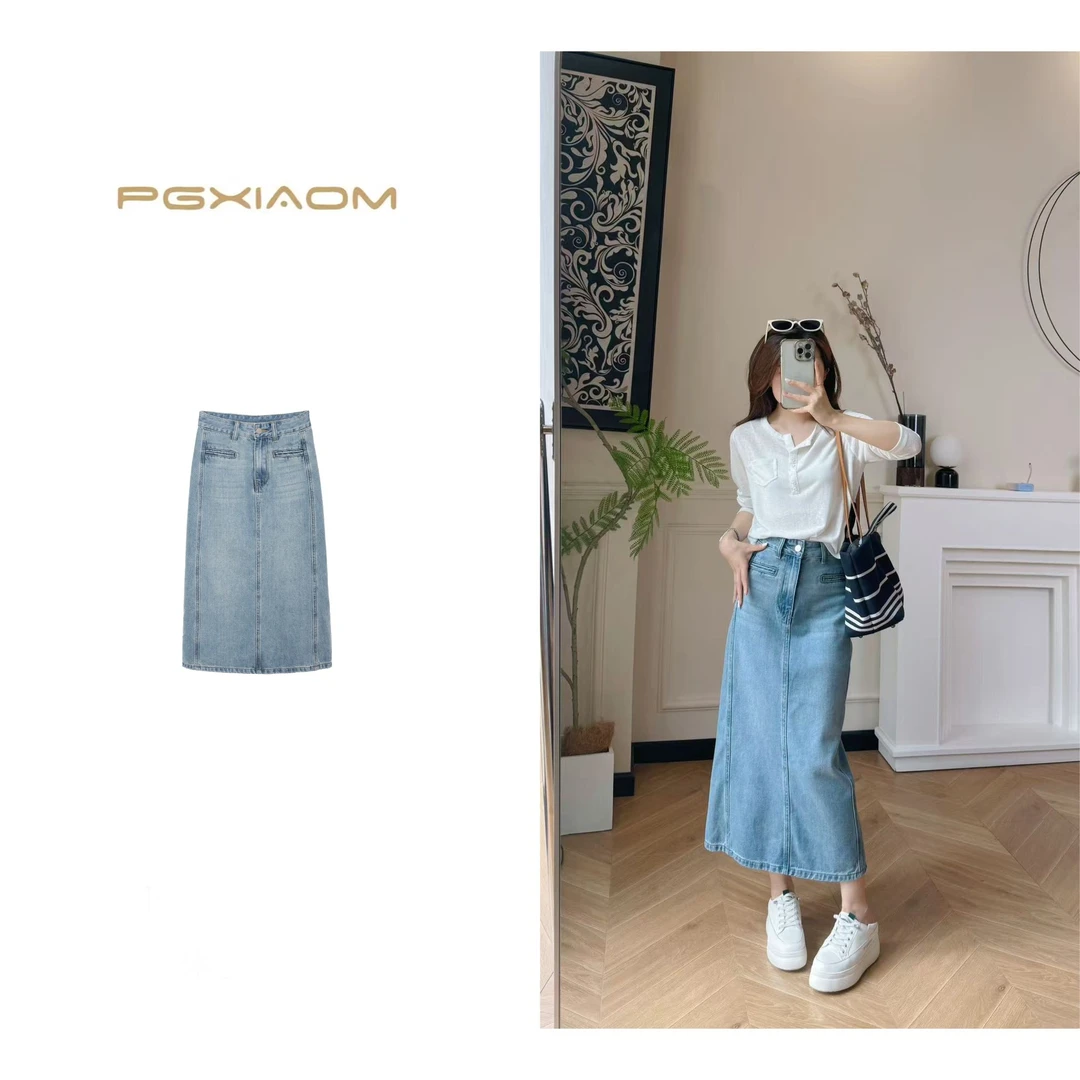 【PGXIAOM】润秀定制复古蓝色牛仔半裙QZ9935