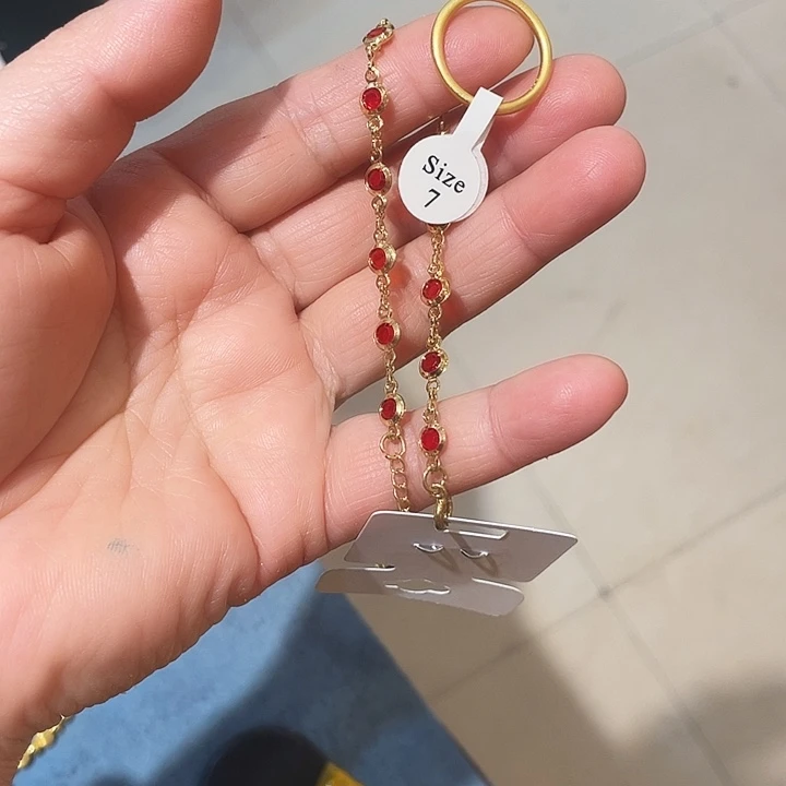 石英石纯铜红色石手链加戒指