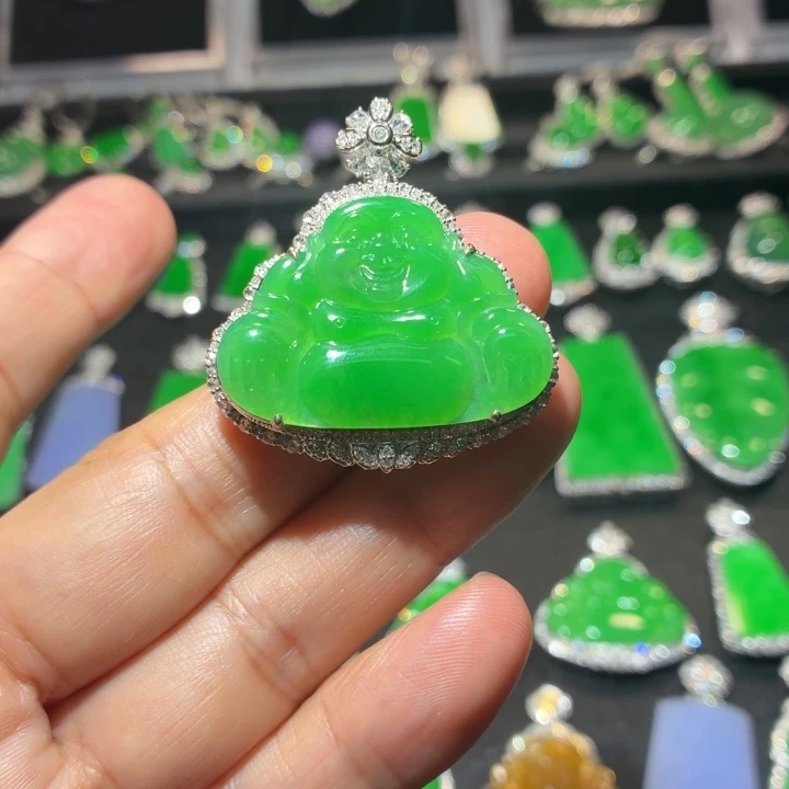 翡翠18K金镶嵌吊坠(不含链)