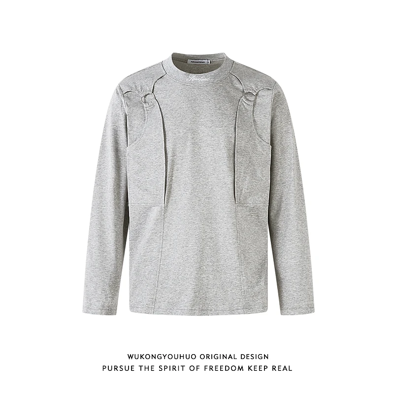 悟空有货美式小众解构设计感长袖T恤男潮牌boxy短款休闲内搭上衣