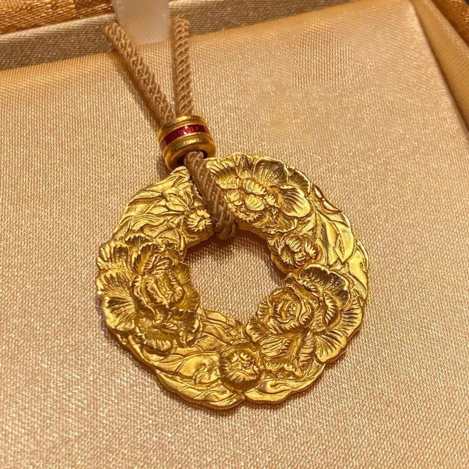 铜合金项链 黄金色宫廷花丝牡丹吊坠项链女款新中式富贵生日礼物