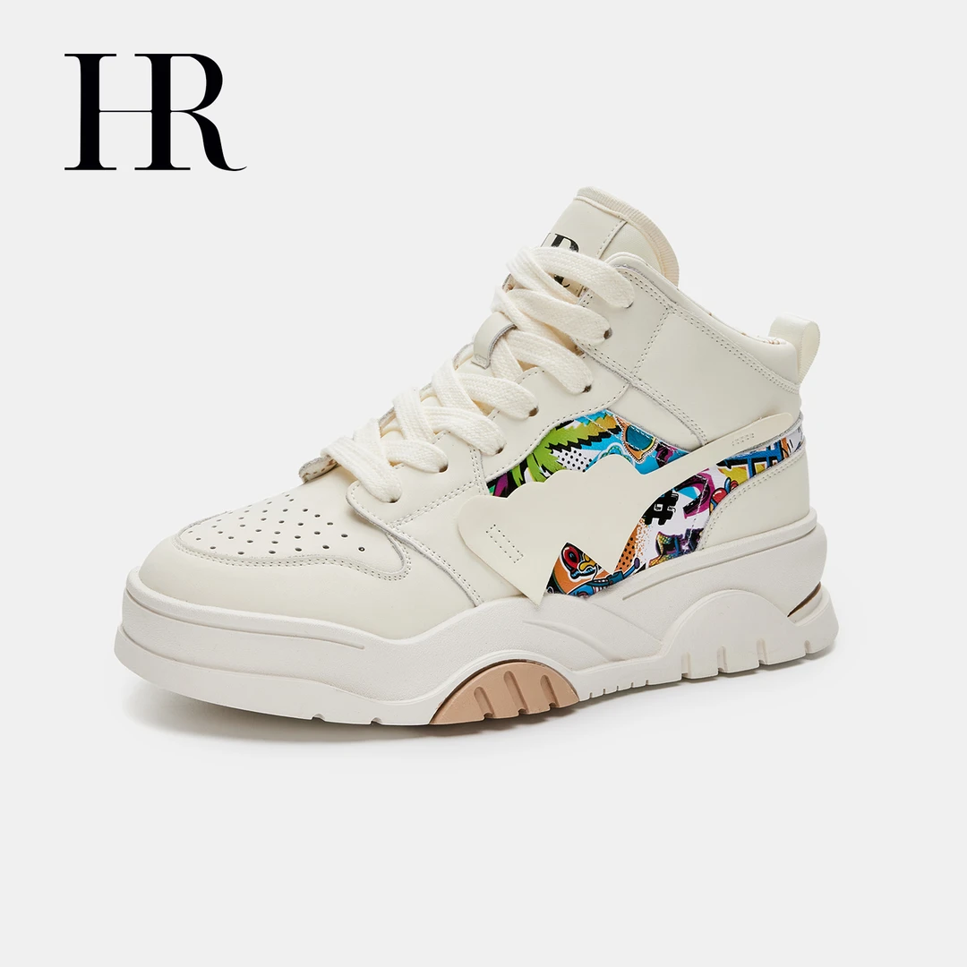 HR/赫莲娜高帮小白鞋女2025新款涂鸦小众板鞋厚底百搭运动休闲鞋
