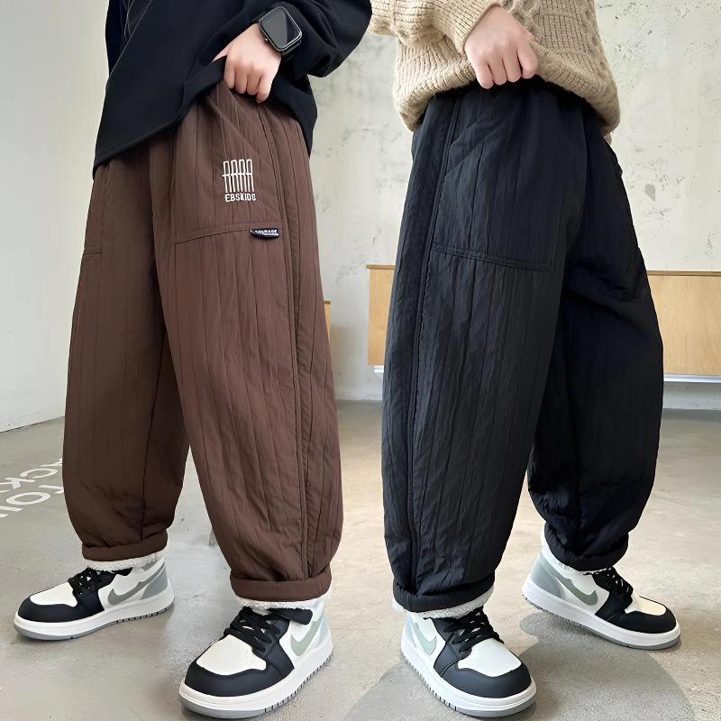 男童冬季加绒裤子2025秋冬新款中大童秋冬款加厚加厚卫裤男孩棉裤