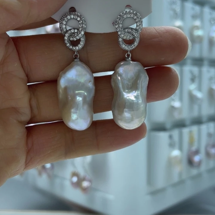 淡水珍珠耳饰银S925镶嵌