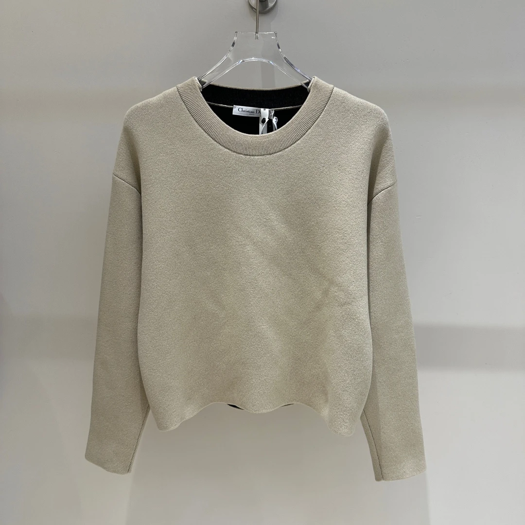 未使用 DIOR/迪奥 DI2099 后背logo嵌花羊绒针织毛衣 36码原价1w4