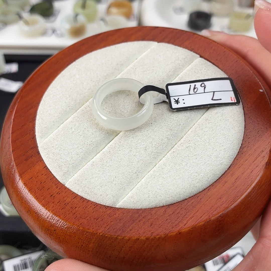 和田玉未镶嵌戒指Q68冰白细条内径16.2港码12