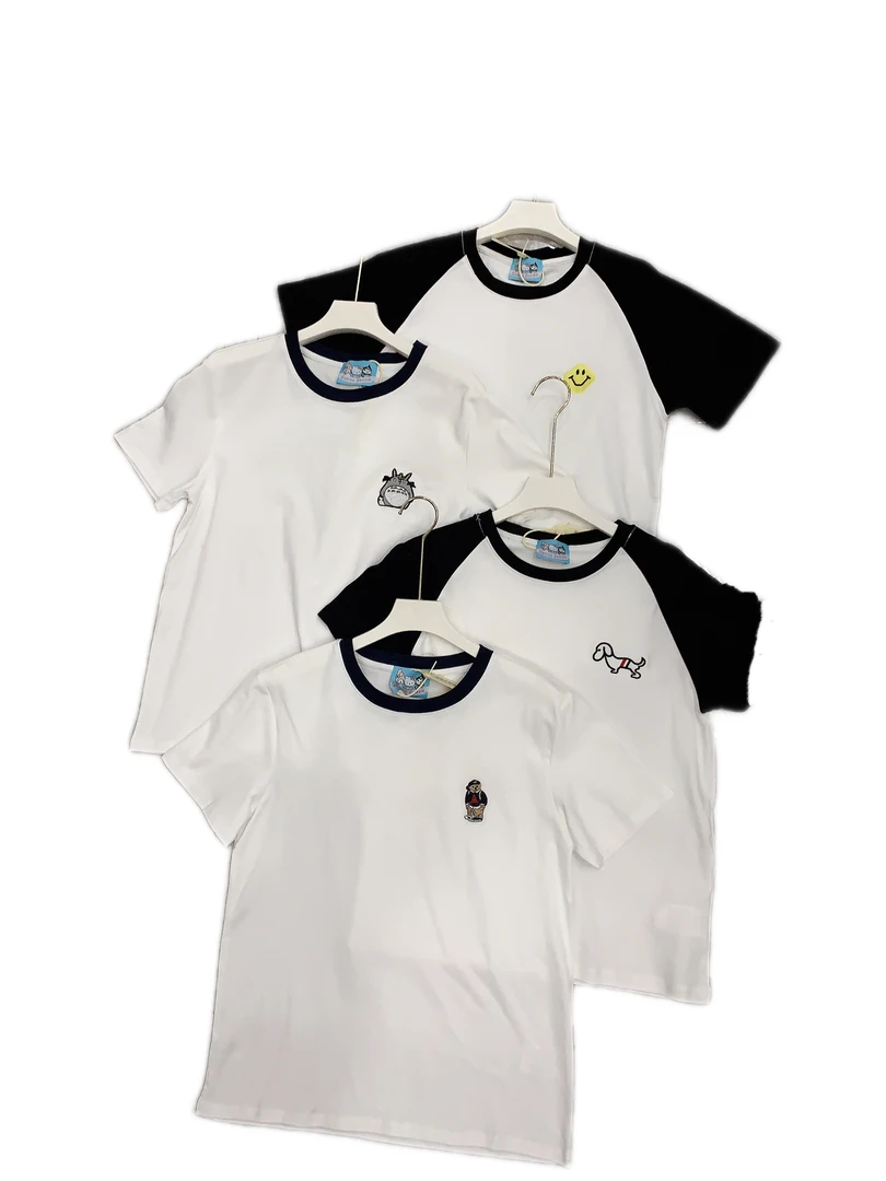 X撞色刺绣圆领短袖女士