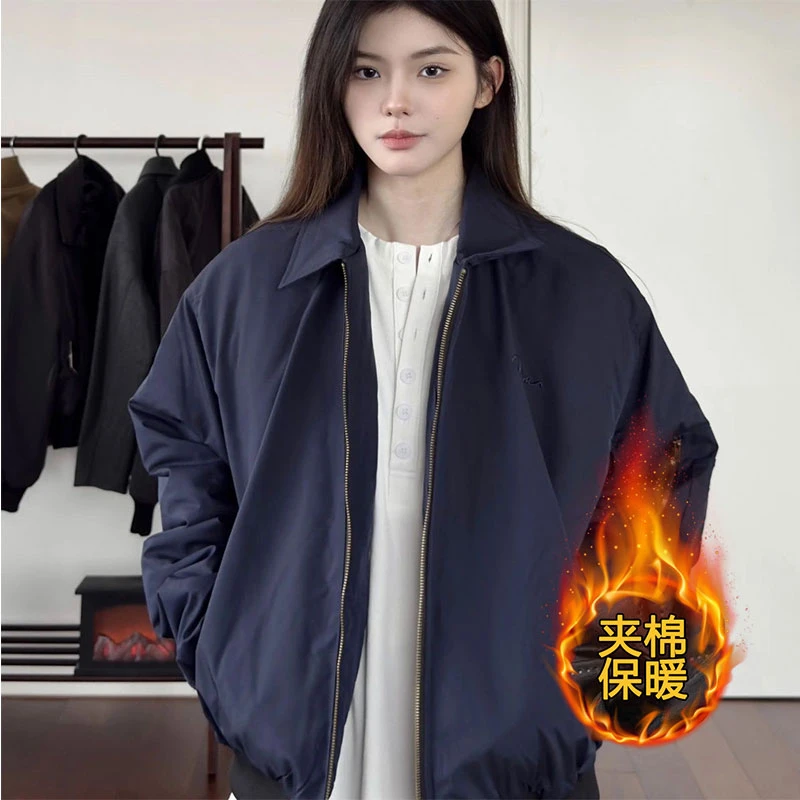 美式复古藏青色翻领飞行员男女春秋季棒球夹克外套休闲百搭