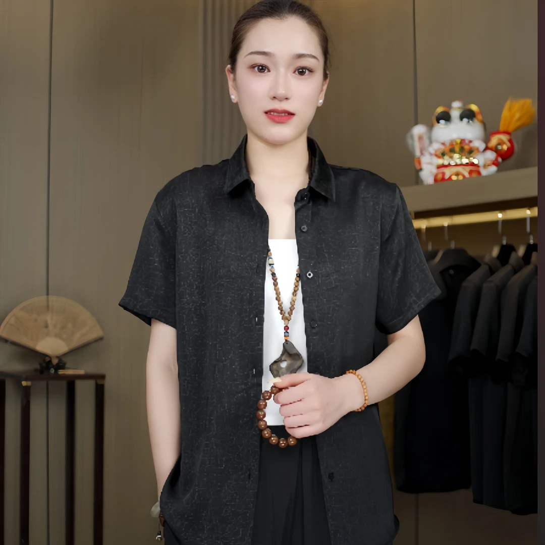 【龟裂纹】男士夏季薄款天然桑蚕丝短袖衬衫休闲百搭透气衬衣