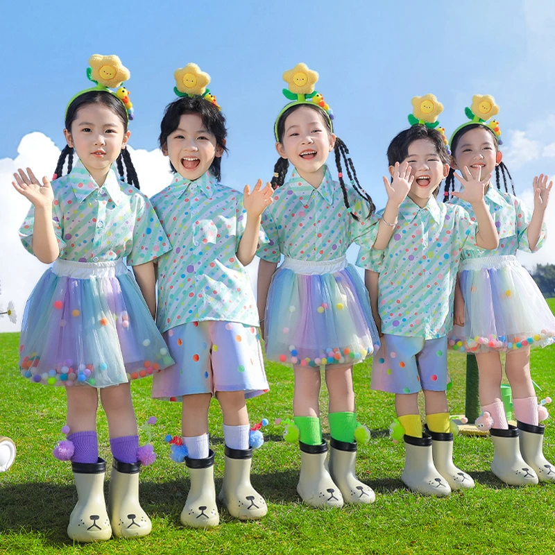 六一儿童演出服幼儿园卡通衬衫舞蹈服啦啦队团体表演服小学生班服