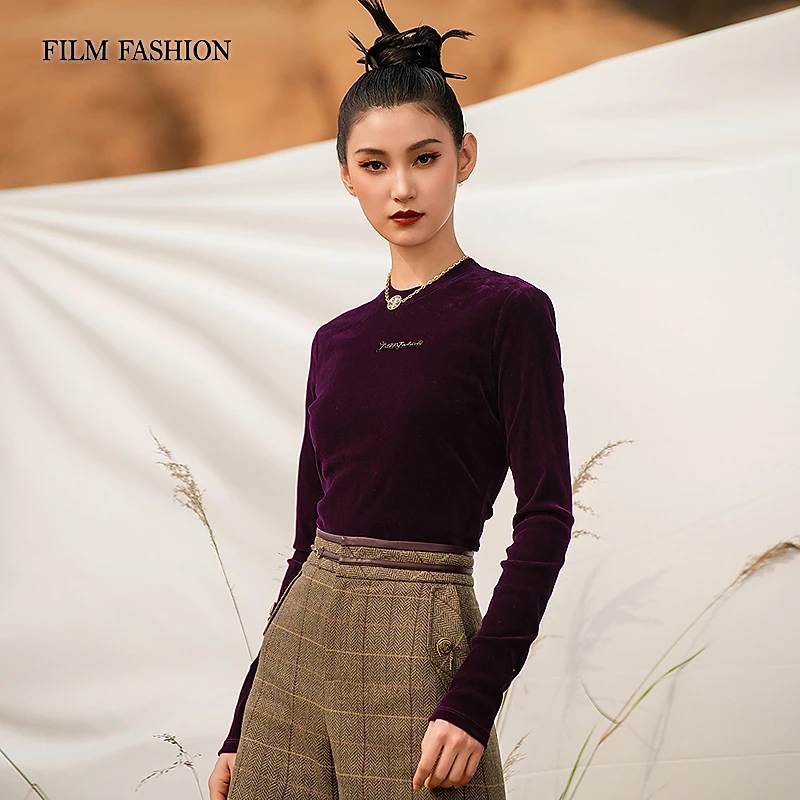 一电影一时装秋季新款植绒针织上衣气质休闲时尚百搭 FFLT135460