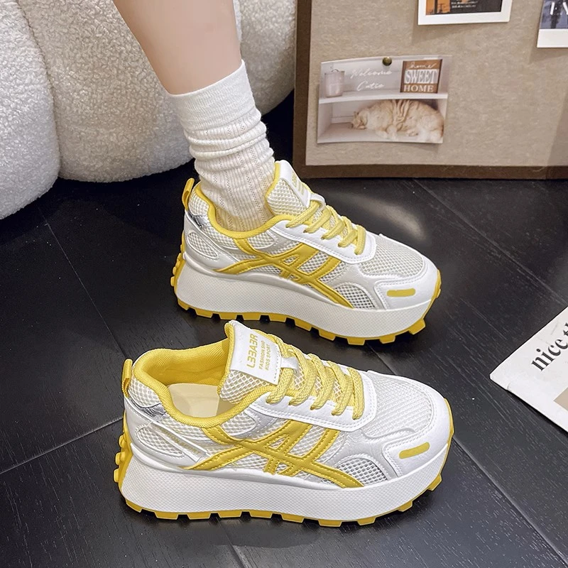 厚底小个子增高网鞋女透气网面阿甘鞋2025新款运动休闲老爹鞋女鞋