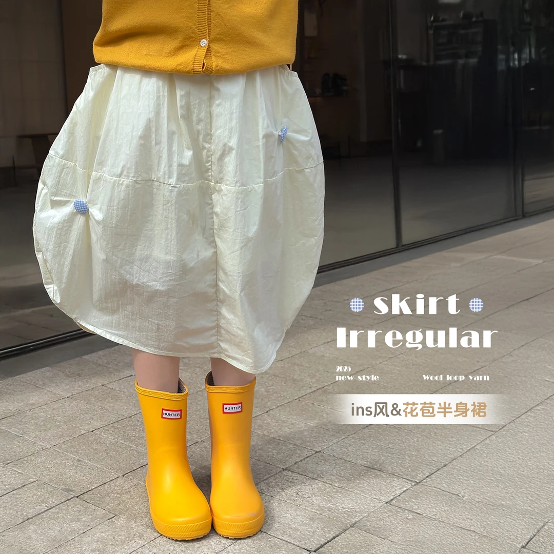 【白茶】蓝小爸童装女童不规则半身裙春季新款儿童百搭洋气裙