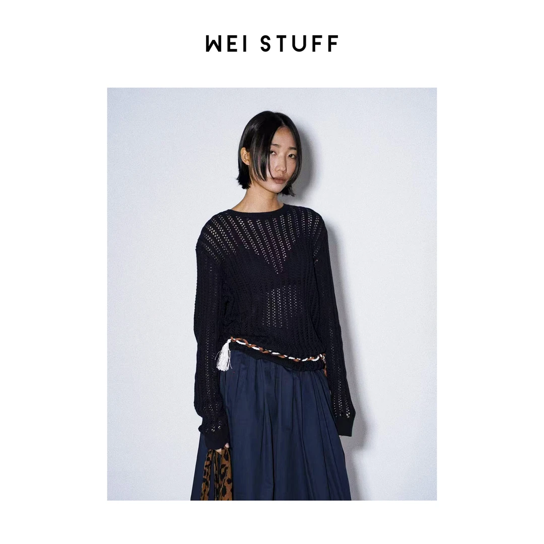 WEI STUFF 轻盈春夏纯棉慵懒风松弛圆领薄款镂空罩衫上衣 7960 S